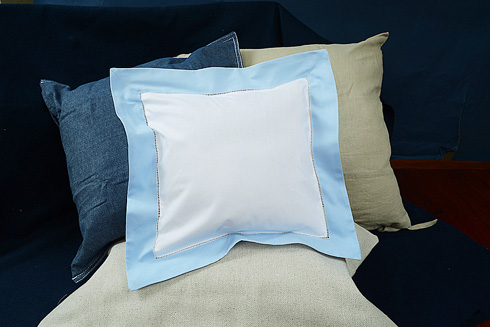 Square Hemstitch Baby Pillow with Baby Blue color border 12" SQ. - Click Image to Close